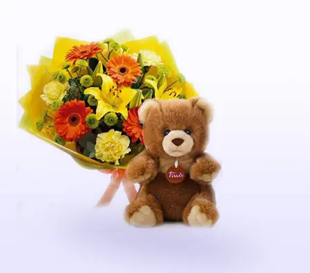 Spring Bouquet And Teddy Bear 