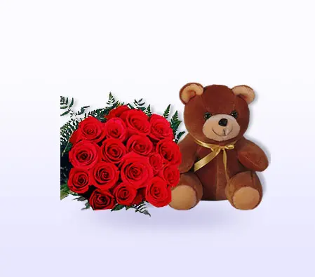 Red Roses with Cute Bear